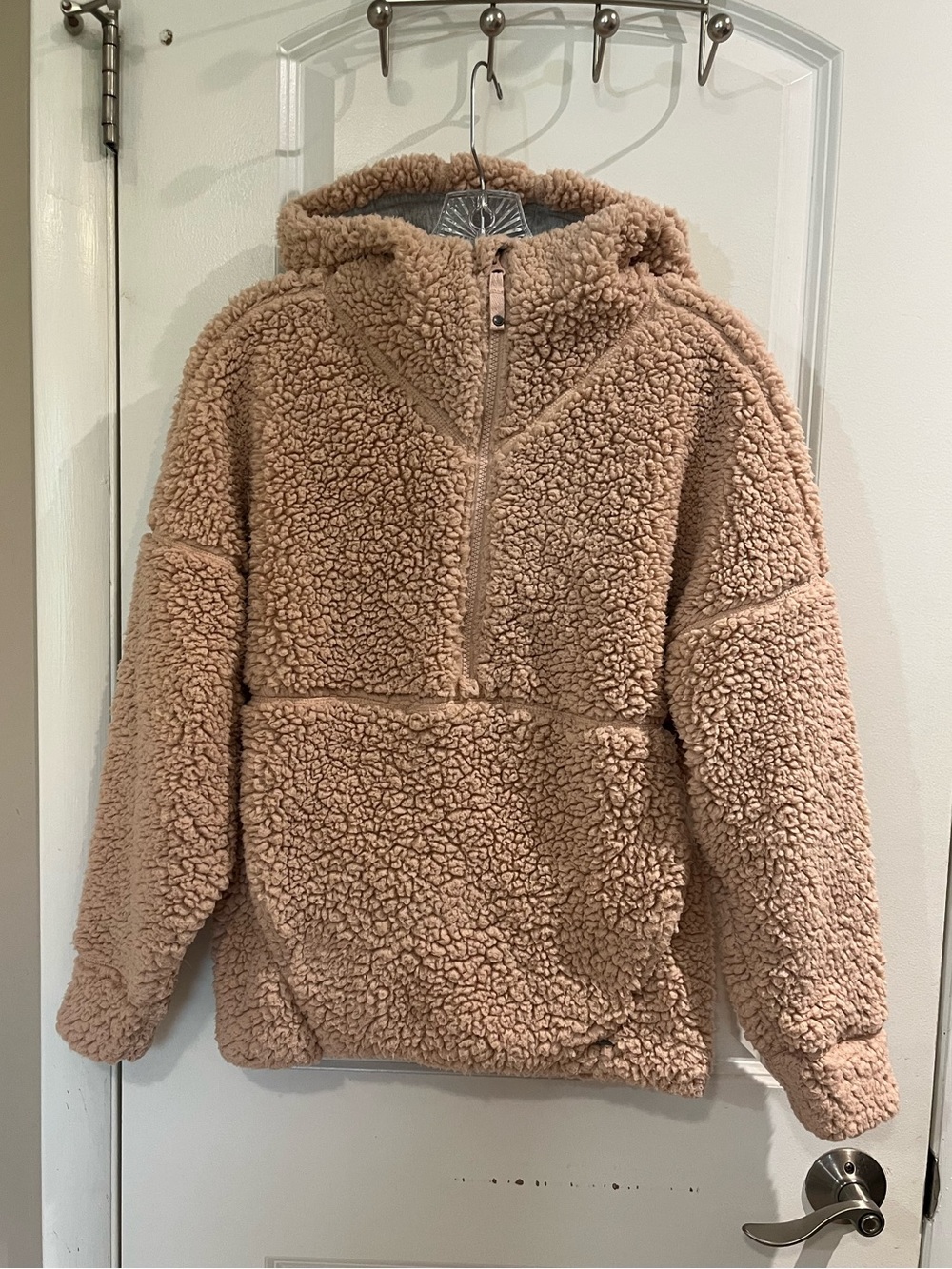 Prana Polar Escape 1/2 Zip Sherpa Fleece Hooded Pullover Pockets Dusty Pink XS